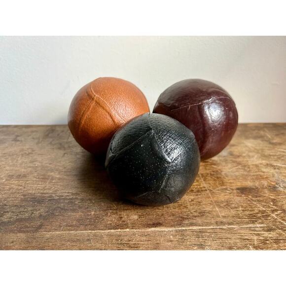 Vintage Leather Wrapped Decorative Spheres, Set of 3 - Picture 1 of 9